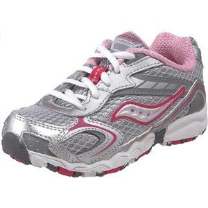 NEW Saucony Kid Baby Wide Width Cohesion Silver Grey Pink Mesh Lace Up Sneakers